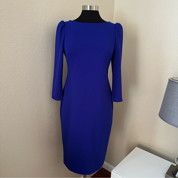 Calvin Klein Royal Blue 3/4 Puff Sleeve Sheath Pageant Midi Dress Size 8 - Picture 1 of 13